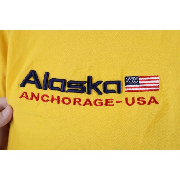 Vtg 90s Streetwear Mens XL Spell Out Anchorage Alaska USA Flag T-Shirt Yellow - Picture 4 of 9